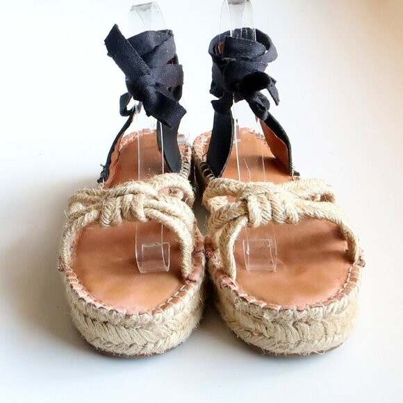 Madewell The Gwen Flat Platform Espadrille Ankle Tie Lace Up Jute Sandals 7.5 - Picture 5 of 16
